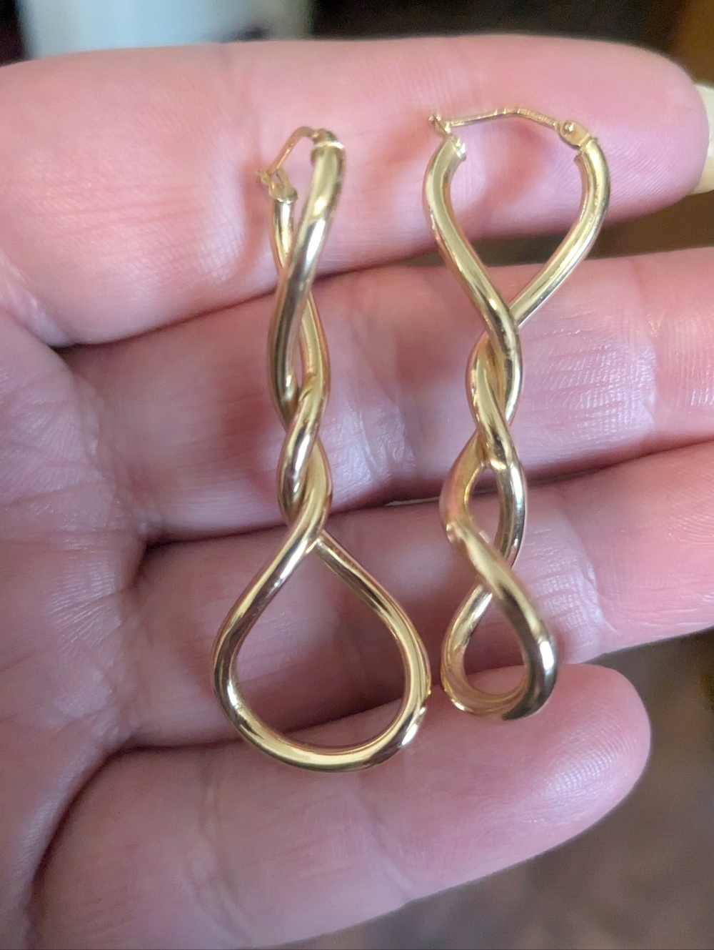 Sold❤️ 14k Yellow Gold Twisted Hoop Drop Earrings 2" Long  Milor
